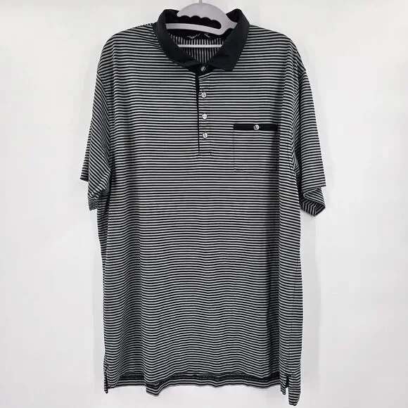 Travis Mathew Mens 2XL XXL Striped Golf Polo Shirt Black Short Sleeve Stretch - Picture 2 of 11